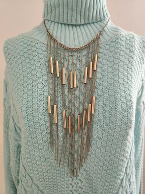 Gold Cascade Fringe Bib Statement Necklace Boho Layered Multi Chain